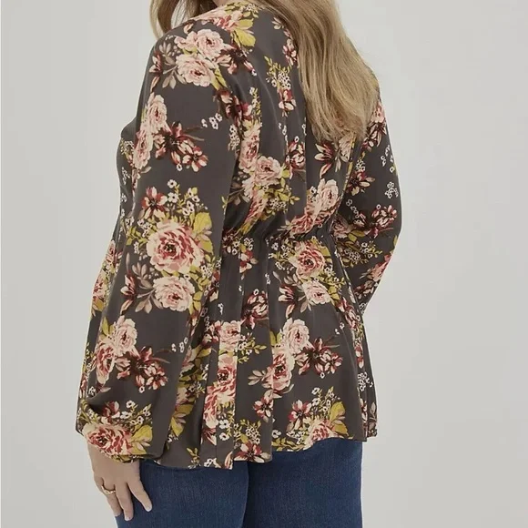 torrid Brown Floral V-Neck Long Sleeve Tunic - Picture 4 of 4